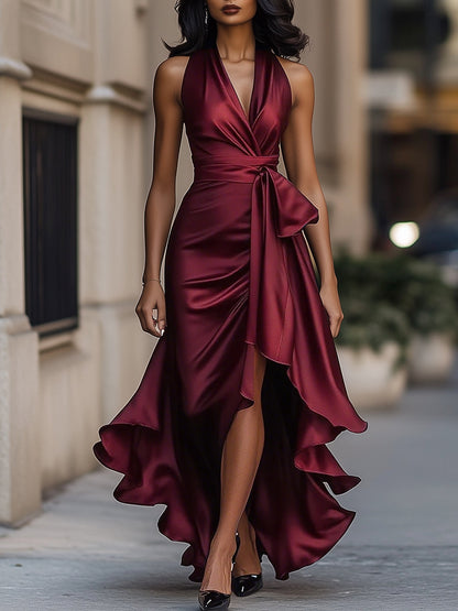 Zora™ | Saténové šaty s draperií v pase a asymetrickým lemem