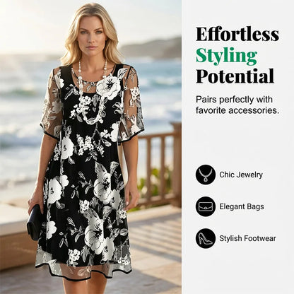 Elżbieta™ | Elegancka sukienka szyfonowa z kwiatowym nadrukiem