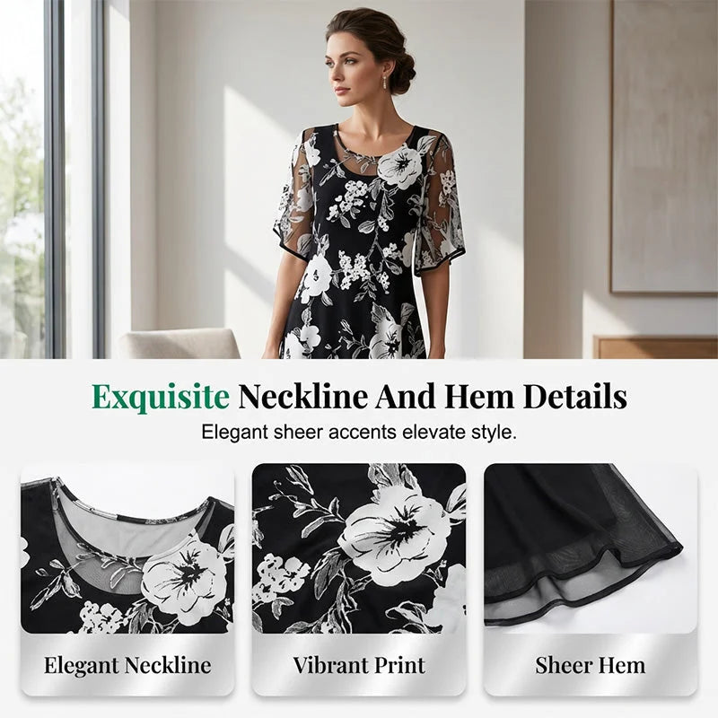 Elżbieta™ | Elegancka sukienka szyfonowa z kwiatowym nadrukiem
