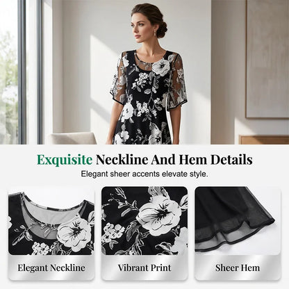 Elżbieta™ | Elegancka sukienka szyfonowa z kwiatowym nadrukiem